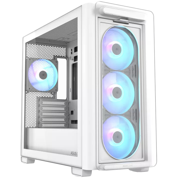 ASUS A23 PLUS microATX Kućište, kaljeno steklo, štirje 120mm ARGB ventilatorji, podpora za BTF osnovne plošče, belo - 90DC00K3-B19010-A