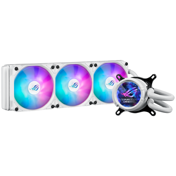ASUS ROG Strix LC III 360 ARGB LCD White Edition vodno hlajenje za procesor, trije 120mm ROG ARGB ventilatorji, Aura Sync, belo - 90RC00W2-M0UAY0-A