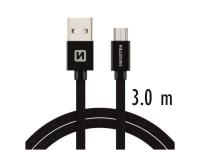 SWISSTEN kabel USB/microUSB, platneni, 3A, 3m, crni - 03080049