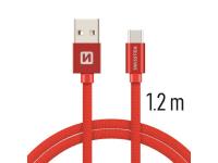 SWISSTEN kabel USB/USB-C, platneni, 3A, 1.2m, crveni - 03080052