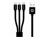 SWISSTEN kabel 3u1 microUSB/USB-C/LIGHTNING (MFi), platneni, licencirani - 03080073