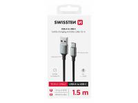 SWISSTEN kabel USB/USB-C, TEXTILE II, 3A, 60W, 480 Mb/s, 1,5m crno-sivi - 03080116