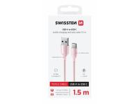 SWISSTEN kabel USB/USB-C, TEXTILE II, 3A, 60W, 480 Mb/s, 1,5m rozi - 03080118