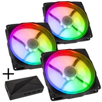 Noiseblocker NB-eLoop X B12-PS ARGB, PWM - 120mm, black + ARGB 8x Port Hub - 3er Set-LUBU-048