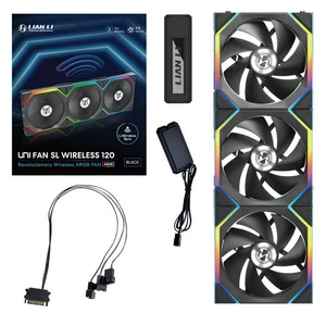 Lian Li UNI FAN SL Wireless ARGB PWM Lüfter, 3er-Pack inkl. Controller - 120 mm, black-12SL1W3B