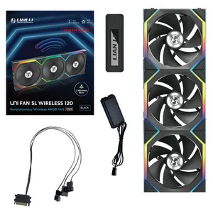 Lian Li UNI FAN SL Wireless ARGB PWM Lüfter, 3er-Pack inkl. Controller - Reverse Blade, 120 mm, black-12RSL1W3B