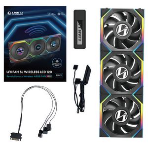 Lian Li UNI FAN SL Wireless LCD Lüfter, ARGB, PWM, 3er-Pack inkl. Controller - 120 mm, black-12SLLCD1W3B