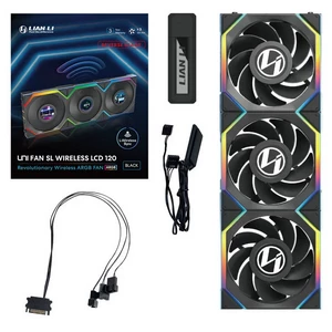 Lian Li UNI FAN SL Wireless LCD Lüfter, ARGB, PWM, 3er-Pack inkl. Controller - Reverse Blade, 120 mm, black-12RSLLCD1W3B