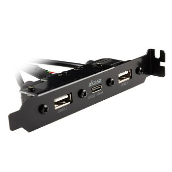 Akasa Internes USB 3.0/2.0 auf externes USB-C und 2x USB 2.0 Typ-A Adapterkabel - 40cm, black AK-CBUB53-40BK