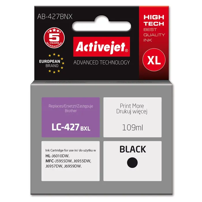 Activejet AB-427BNX Brother printer ink cartridge, replacement for Brother LC-427BXL; Supreme; 109 ml; black