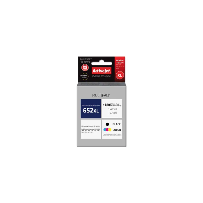 Activejet AH-M652RX ink (replacement for HP 652 F6V25AE/F6V24AE; Premium; 1 x 20 ml, 1 x 21 ml; black, color)