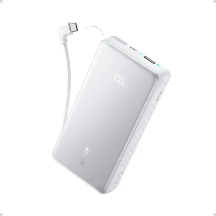 Anker Zolo Powerbank 20000 mAh, 22,5W z vgrajenim USB-C kablom, bel