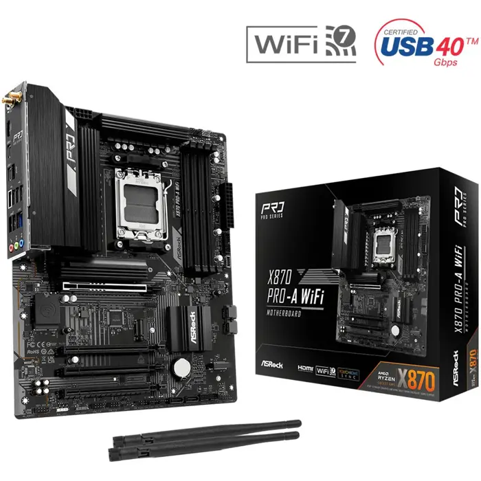 ASRock X870 PRO-A WIFI, S.AM5, 4x DDR5/8000(OC), PCIe 5.0, 2.5 G-LAN, HDMI, USB 4, WiFi, ATX