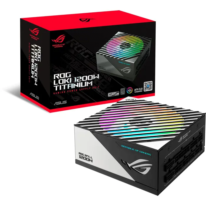 ASUS ROG Loki SFX-L 1200W Titanium, PC power supply (white, 1x 12VHPWR, 4x PCIe, cable management, 1200 watts)