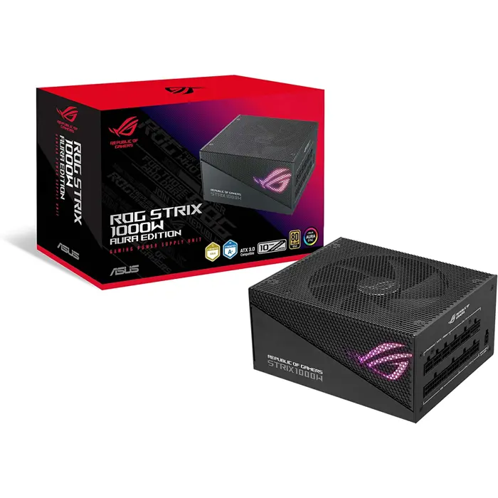 ASUS ROG STRIX 1000W Gold Aura Edition, PC power supply (black, 5x PCIe, cable management, 1000 watts)