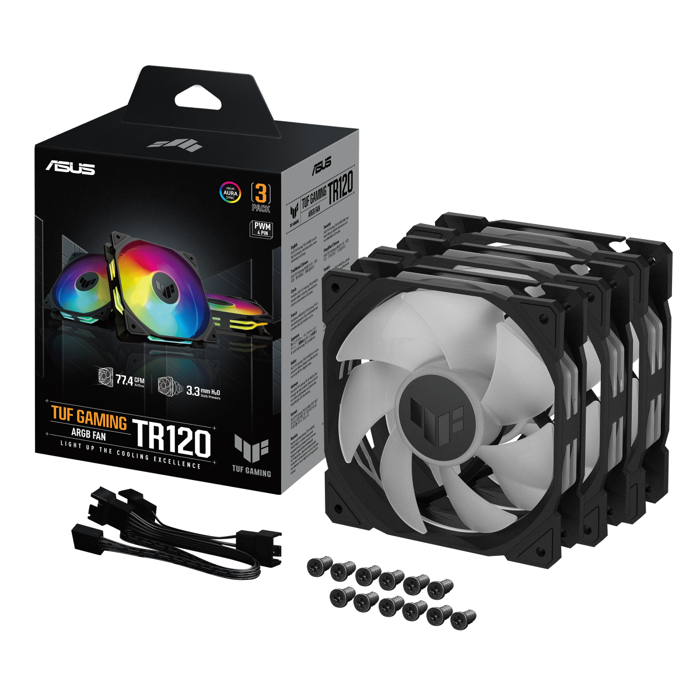 ASUS TUF Gaming TR120, PWM ARGB Lüfter 3er Pack - 120mm, black-90DA0090-B09020