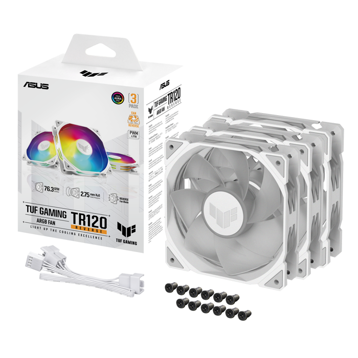 ASUS TUF Gaming TR120 Reverse, PWM ARGB Lüfter 3er Pack - 120mm, white-90DA00D3-B09020