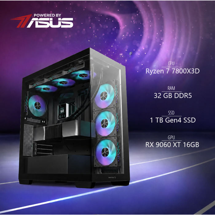 BaB računalo Inferno X (Ryzen 7 7800X3D, Liquid, RX 9060 XT 16GB, 32GB DDR5, 1TB SSD, RGB, Win11P, WiFi) Powered By ASUS