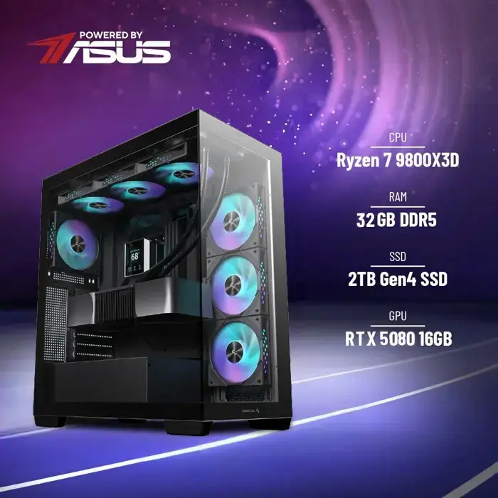 BaB računalo Inferno X (Ryzen 7 9800X3D, Liquid, RTX 5080, 32GB DDR5, 2TB SSD, RGB, Win11P) Powered By ASUS