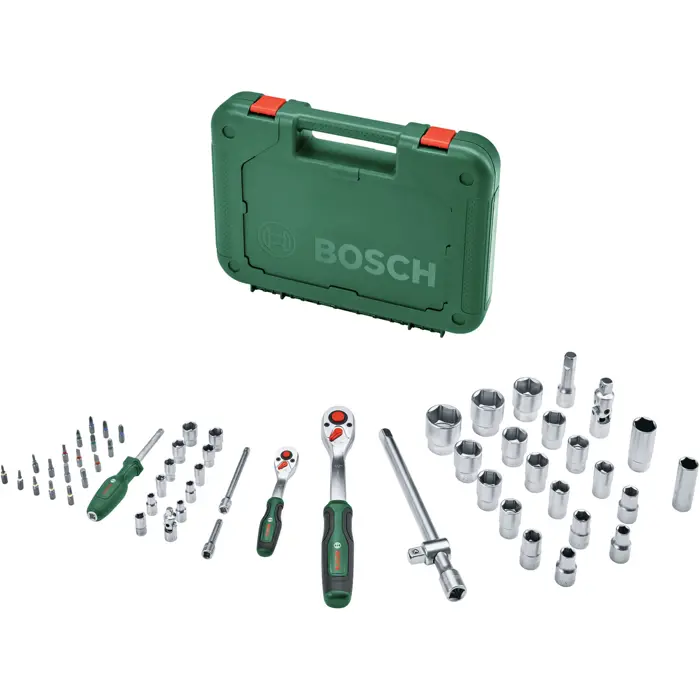 Bosch Powertools 1/2" + 1/4" ratchet set with socket wrenches, 56 pieces (green, torque up to 768 Nm, in case)