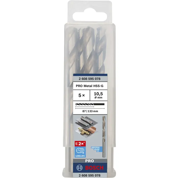 Bosch Powertools PRO Metal HSS-G twist drill, Ø 10.5mm (5 pieces, working length 87mm)