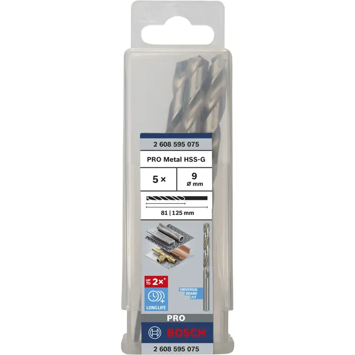 Bosch Powertools PRO Metal HSS-G twist drill, Ø 9mm (5 pieces, working length 81mm)