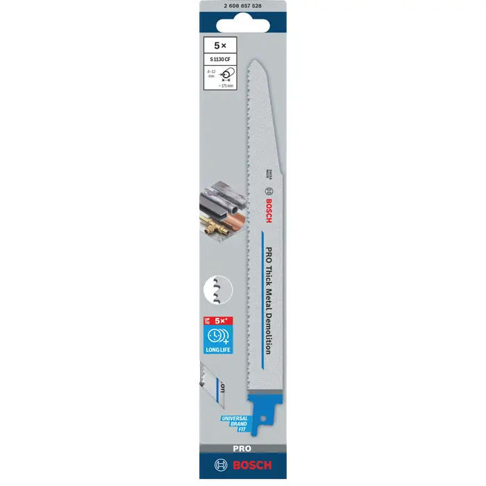 Bosch Powertools PRO Thick Metal Demolition Reciprocating Saw Blade S 1130 CF, 5 pieces (length 225mm)