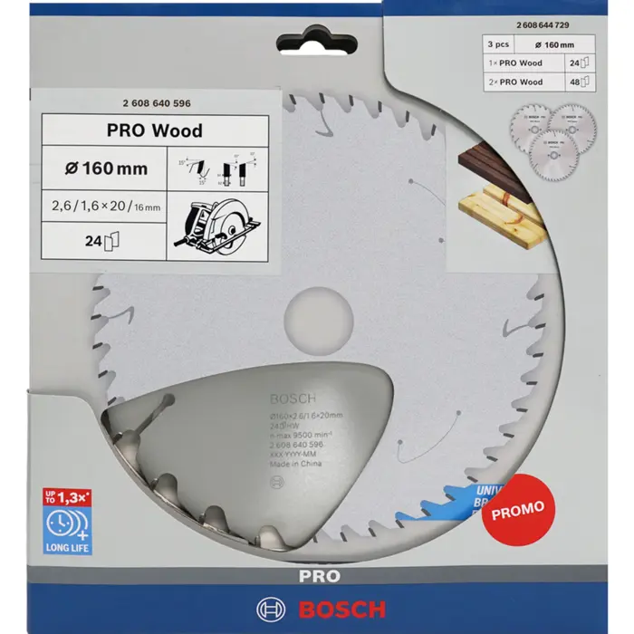 Bosch Powertools PRO Wood circular saw blade 160 mm (3 pieces, promo pack)
