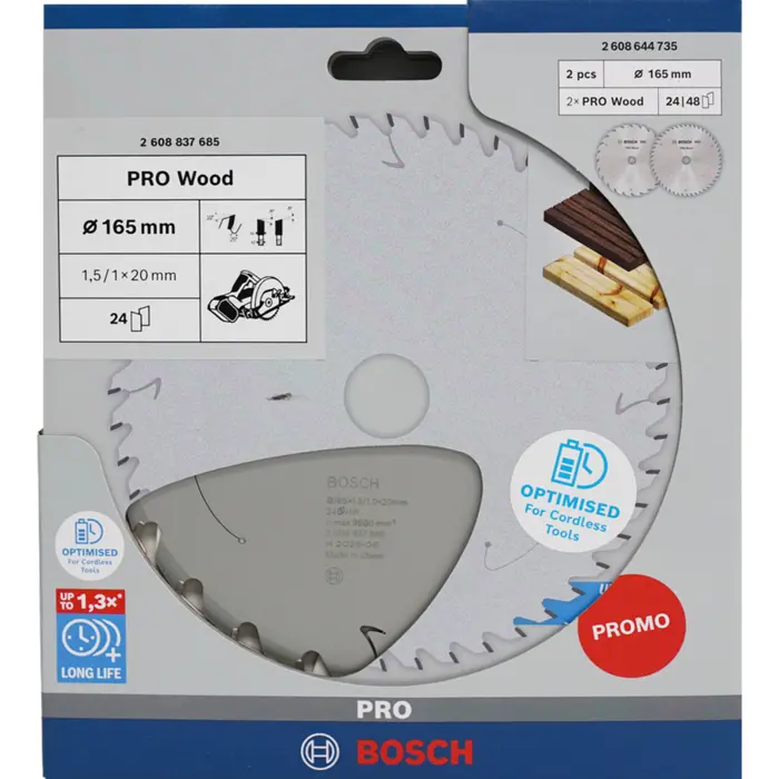 Bosch Powertools PRO Wood Cordless circular saw blade 165 mm (2 pieces, promo pack)