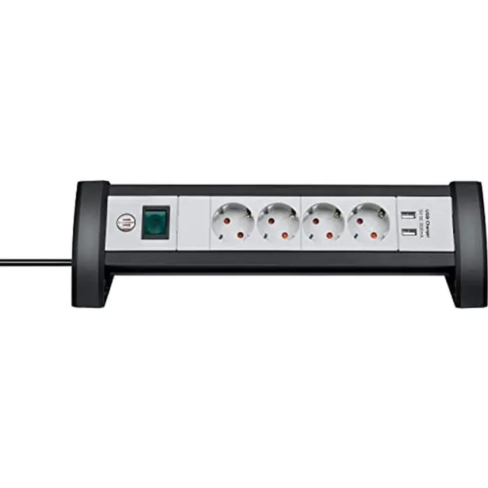 Brennenstuhl Premium-Office-Line, 4-way socket, USB, socket strip (black/grey, with 2 USB charging sockets 3,100mA)