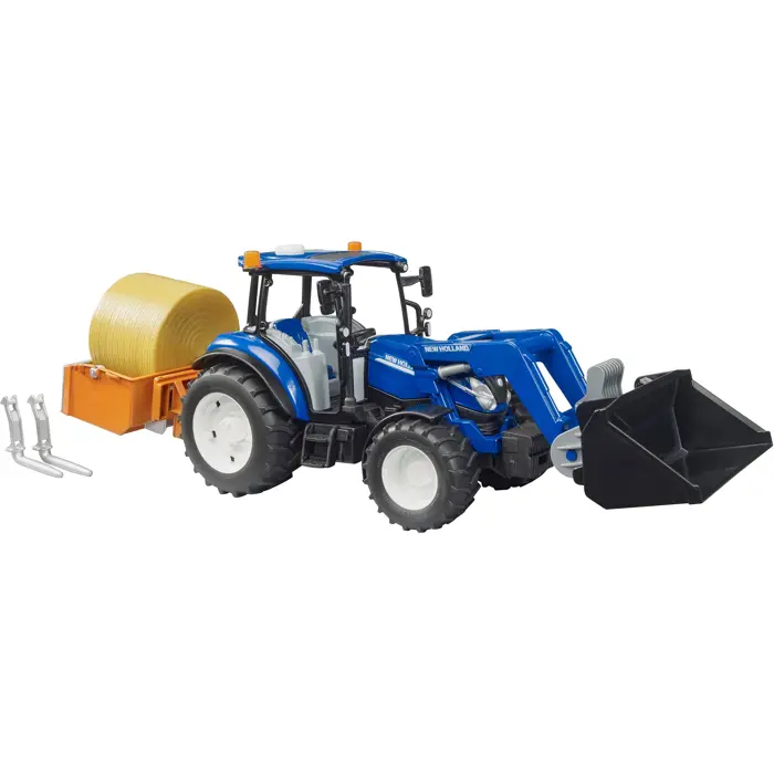 bruder BRUDER New Holland T5.120 with front loader, loading box, forks and round bales, model vehicle