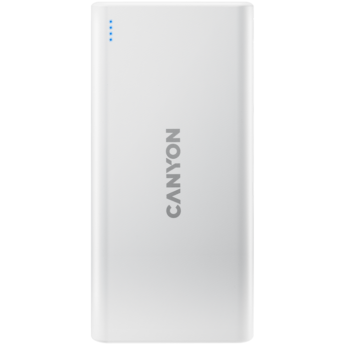 CANYON PB-106, Power bank 10000mAh Li-poly battery, Input 5V/2A, Output 5V/2.1A(Max), USB cable length 0.3m, 140*68*16mm, 0.24Kg, White