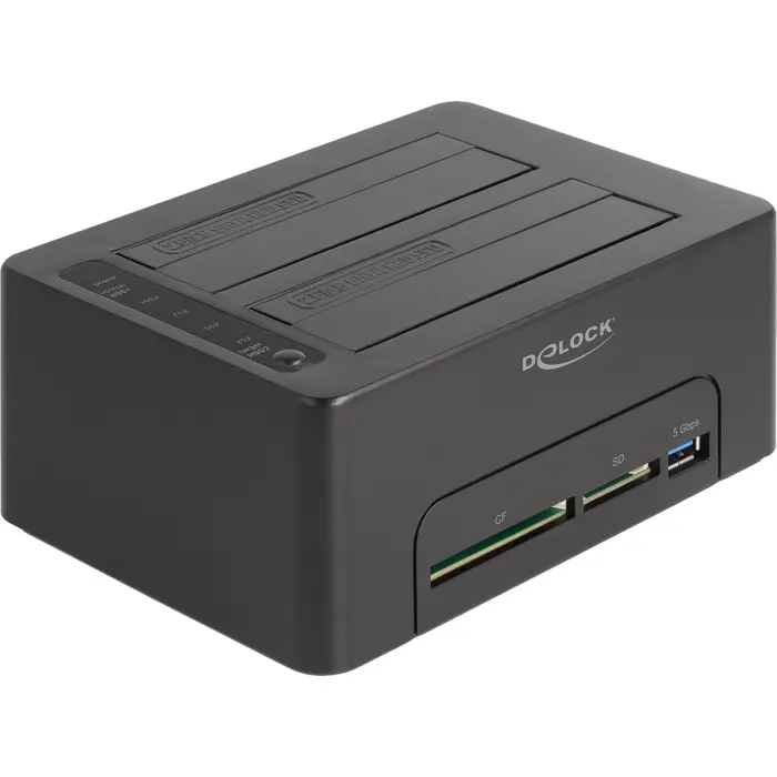 DeLOCK Dual docking station for 2 x SATA HDD / SSD (black, with clone function, card reader, USB-A)