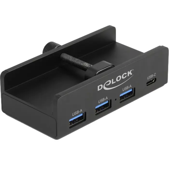DeLOCK External USB 5 Gbps 4 Port Hub 3 x USB Type-A and 1 x USB Type-CTM with locking screw, USB Hub black