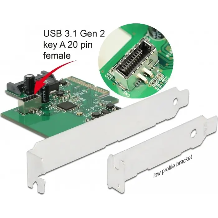 DeLOCK PCIe card> 1x internal USB 3.2 Gen 2 Key A 20 pin, interface card