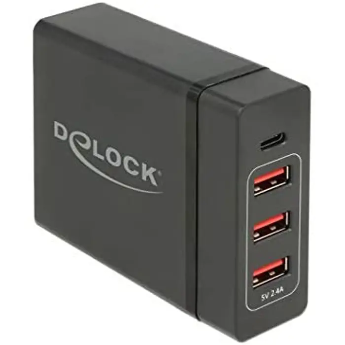 DeLOCK USB charger 1 x USB Type-C PD + 3 x USB Type-A 60 W (black)