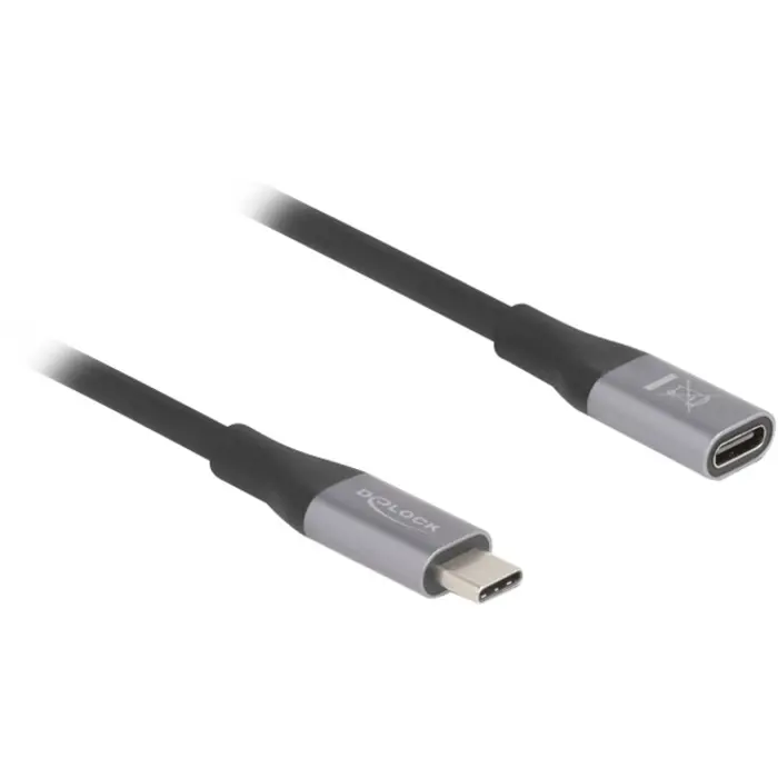 DeLOCK USB4 Gen 3x2 extension cable 40 Gbps, USB-C male > USB-C female black/grey, 2 meters, PD 3.1, charging with 240 watts