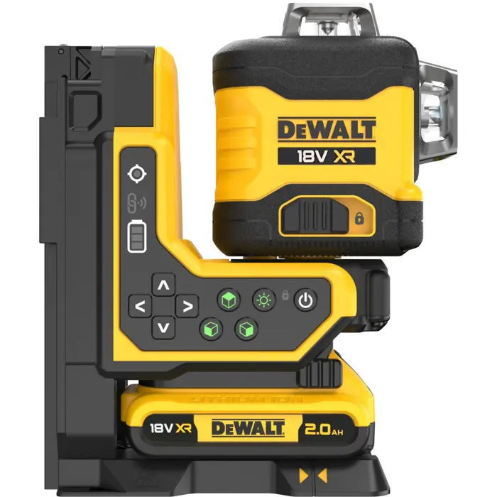 Dewalt battery-operated multi-line laser 3x360° DCLE34035D1, 18 volts, with remote control (black/yellow, with green laser lines, XR Li-ion battery 2.0 Ah, T-STAK box)