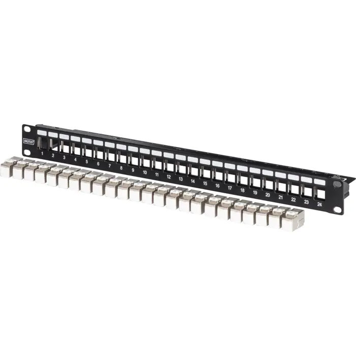 Digitus modular patch panel, 24-port, equipped with 24x DN-93615 (black, 1 U, rack mount, shielded)