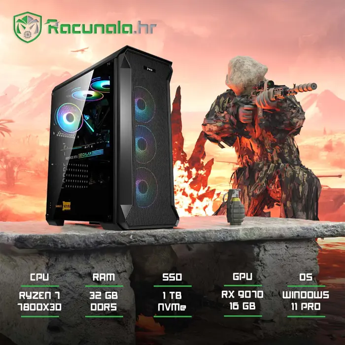 GamingPC Gulag Guardian BF6 Ed. (Ryzen 7 7800X3D, 32GB DDR5, 1TB SSD, RX 9070 16GB) Win11P 