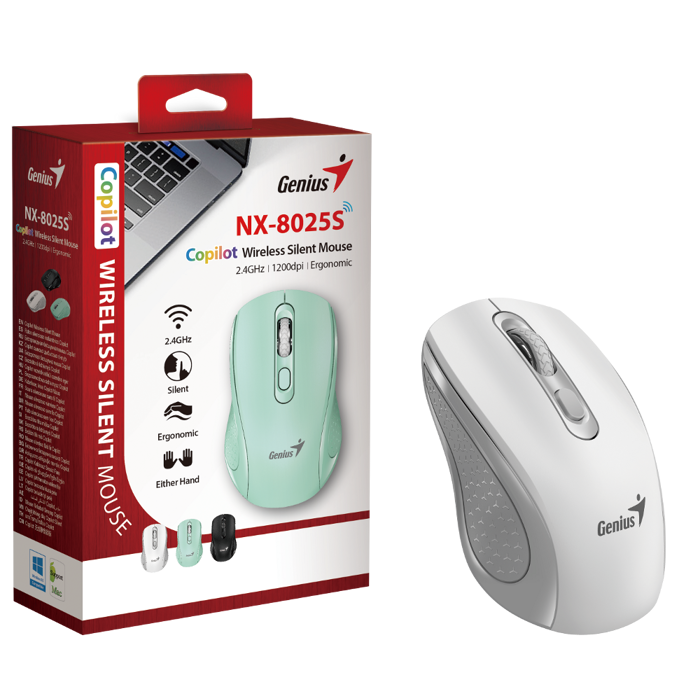 Genius NX-8025S, bežični miš, silent, BT, bijeli
