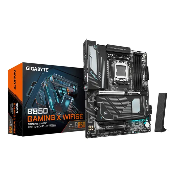 GIGABYTE B850 GAMING X WIFI6E Motherboard - AMD Ryzen 9000 Series CPUs, 12+2+2 Phases Digital VRM, up to 8200MHz DDR5 (OC), 1xPCIe 5.0 + 2xPCIe 4.0 M.2, 2.5LAN, WIFI 6E, USB 3.2 Gen 2x2