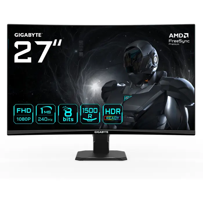 GIGABYTE GS27FC2, gaming monitor - 27 - black, FullHD, VA, curved, HDR-Ready, 240Hz panel