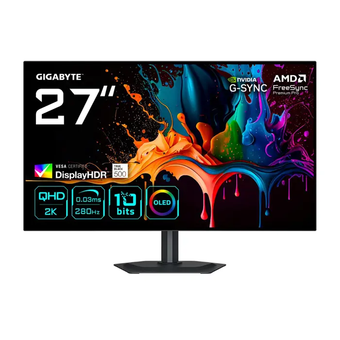 GIGABYTE MO27Q28G 27" OLED QHD Gaming Monitor - 2560 x 1440, 280Hz, 0.03ms, 335 cd/m², Display HDR True Black 500, HDMI 2.1, Displayport 1.4