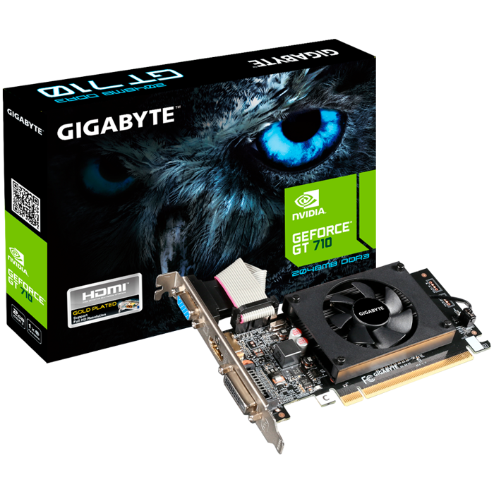 GIGABYTE Video Card NVIDIA GeForce GT 710 2GL (2GB DDR3/64bit, PCI-E 2.0, Recommended PSU 300W, HDMI+DVI low profile bracket x1, D-SUB low profile bracket x1, Dual-link DVI-D x1 /HDMI x1/D-Sub x1, Low