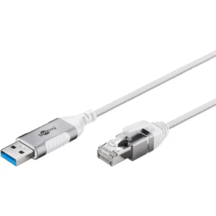 goobay Ethernet adapter cable USB-A 3.2 Gen1 > RJ-45, Slim (white, 5 meters)