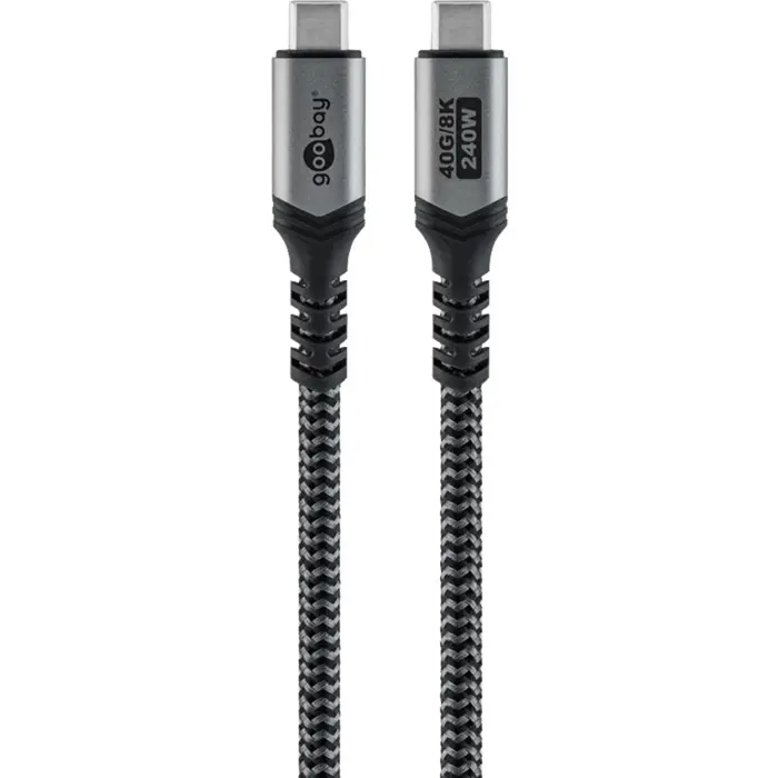 goobay USB4 Gen 3x2 cable, USB-C male to USB-C male, 40Gbit/s black/grey, 1.5 meters, PD, charging up to 240 watts