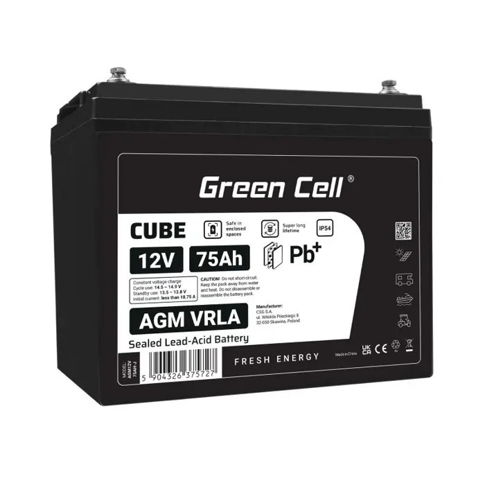 Green Cell AGM12V75AH-J UPS battery Sealed Lead Acid (VRLA) 12 V 75 Ah