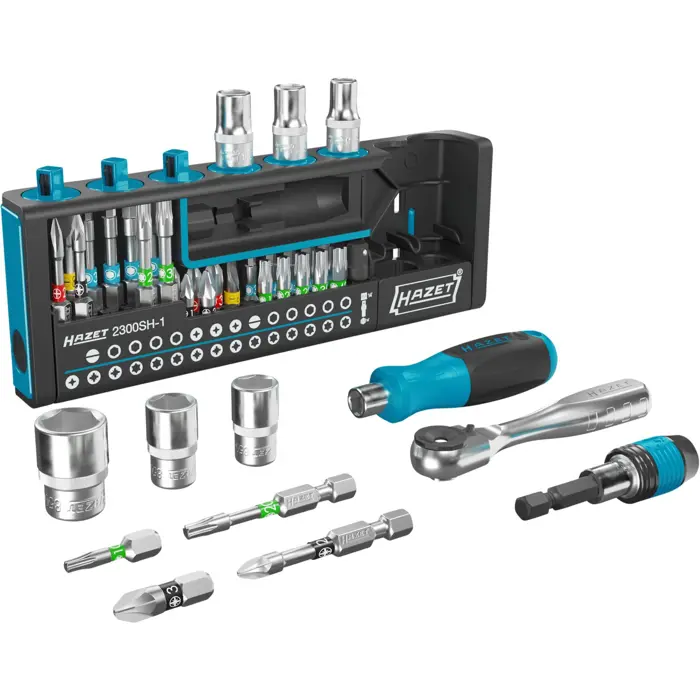 Hazet SmartHolder 2300SH-1, socket and bit set 1/4" black, 39 pieces, including fine-tooth reversible ratchet