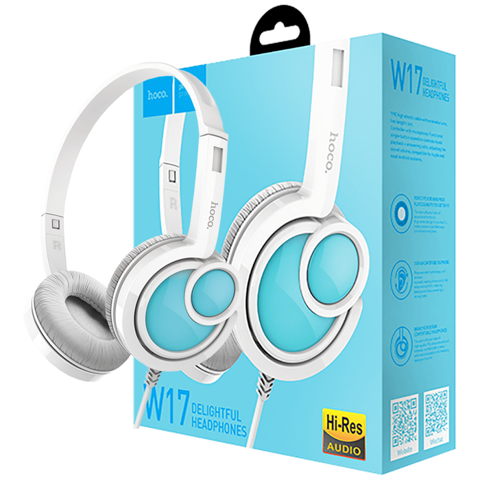 hoco. Slušalice sa mikrofonom, 3.5 mm,dužina kabela 1.5 met,bijela - W17 Delightful Headphones MIC WH